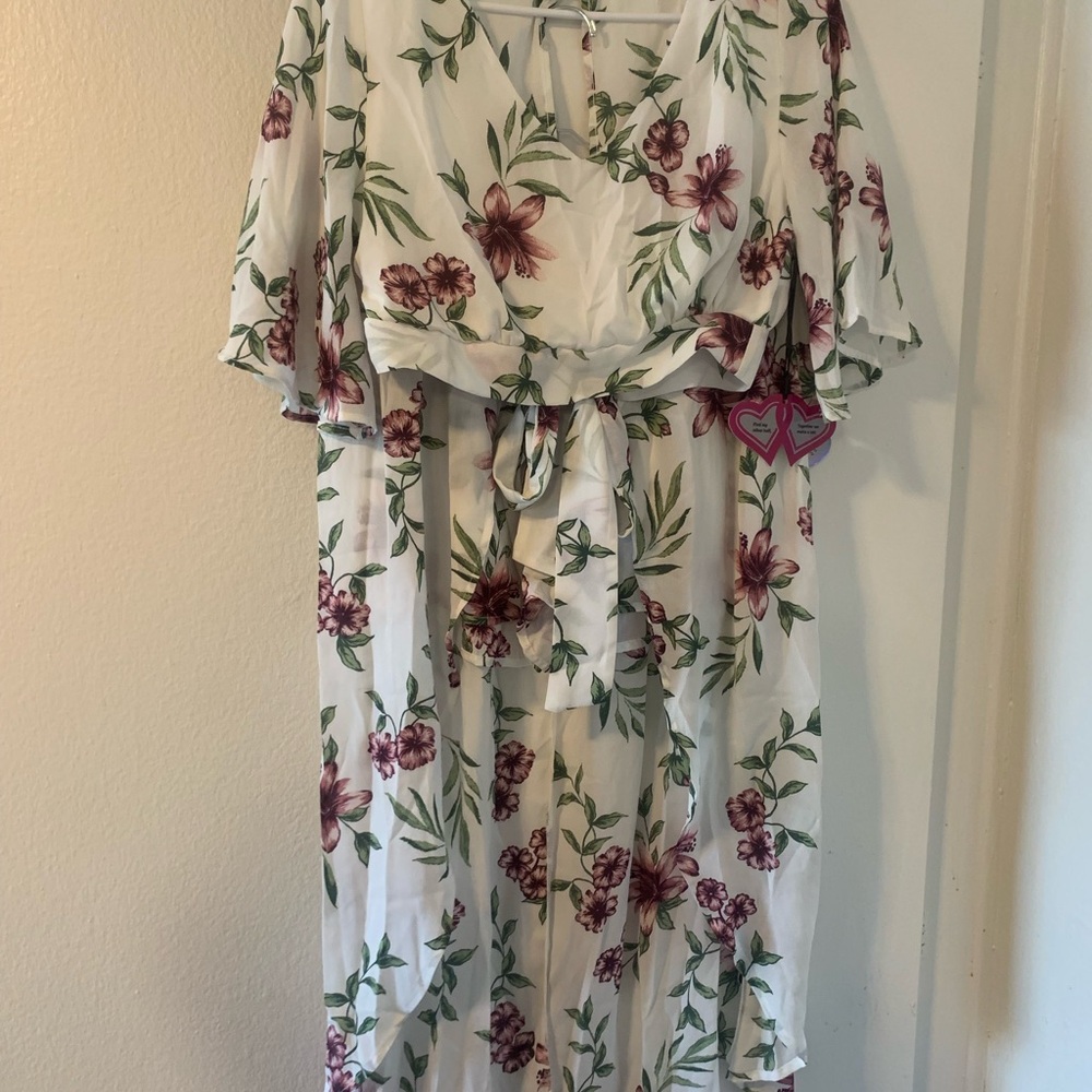 Floral Two Piece Shirt and Skort set in White with Pink Flowers